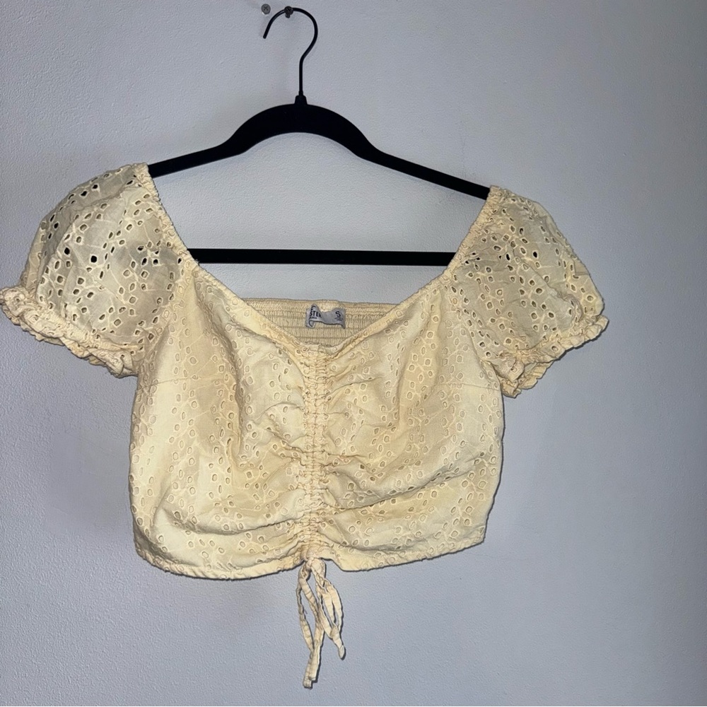 Yellow Eyelet Puff Sleeve Top - Hollister